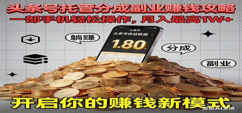 全程托管今日头条，一部手机就可以开干，最高躺赚1W+-一人公司创业项目 - 淘金吧