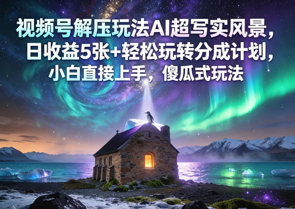 视频号解压玩法AI超写实风景，日收益5张+轻松玩转分成计划，小白直接上手，傻瓜式玩法-一人公司创业项目 - 淘金吧