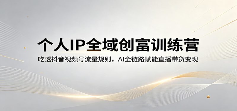 个人IP全域创富训练营：吃透抖音视频号流量规则，AI全链路赋能直播带货变现-一人公司创业项目 - 淘金吧
