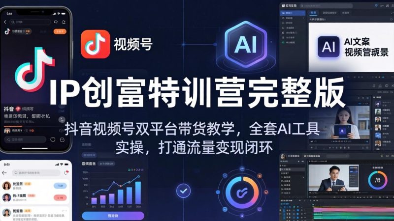 IP创富特训营完整版:抖音视频号双平台带货教学,全套AI工具实操,打通流量变现闭环-一人公司创业项目 - 淘金吧