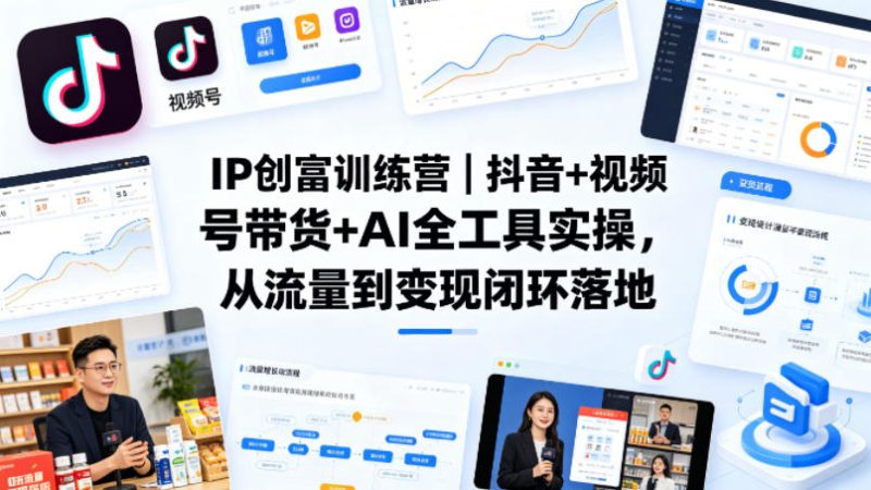 IP创富训练营|抖音+视频号带货+AI全工具实操,从流量到变现闭环落地-一人公司创业项目 - 淘金吧