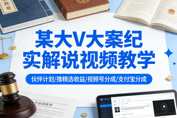 某大V大案纪实解说视频教学，可做伙伴计划、撸精选收益，视频号和支付宝分成计划均可-一人公司创业项目 - 淘金吧
