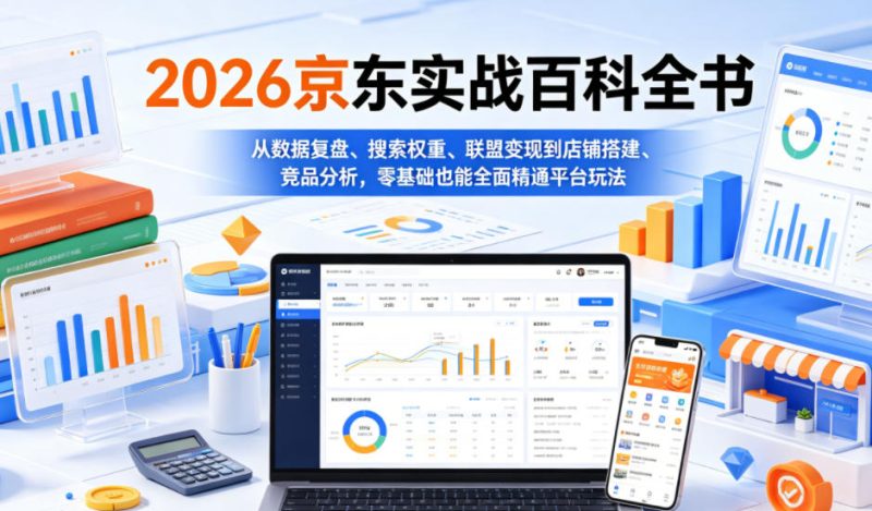 2026京东实战百科全书，从数据复盘、搜索权重、联盟变现到店铺搭建、竞品分析，零基础也能全面精通平台玩法-一人公司创业项目 - 淘金吧