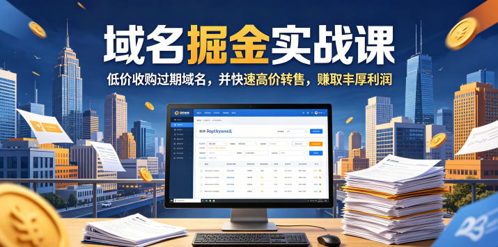 域名交易掘金实战课，低价收购过期域名，并快速高价转售，賺取丰厚利润【原创双语字幕】-一人公司创业项目 - 淘金吧