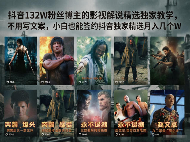 抖音132W粉丝博主的影视解说精选独家教学，不用写文案，小白也能签约抖音独家精选月入几个W-一人公司创业项目 - 淘金吧