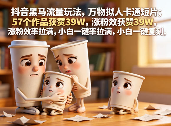 抖音黑马流量玩法，万物拟人卡通短片，57个作品获赞39W，涨粉效率拉满，小白一键复刻，保姆级拆解-一人公司创业项目 - 淘金吧