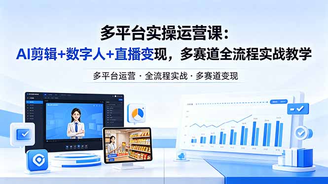 某团队多平台实操运营课-更新26年4月20:AI剪辑+数字人+直播变现,多赛道全流程实战教学-一人公司创业项目 - 淘金吧