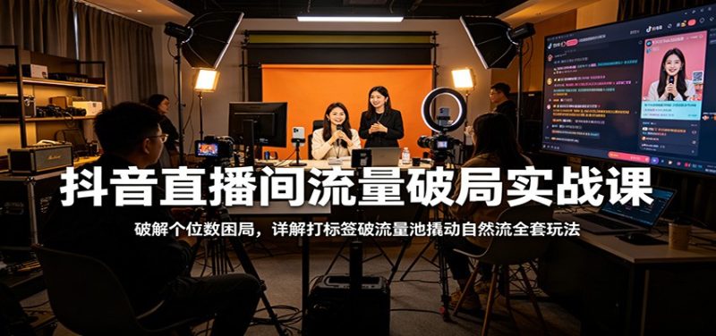 抖音直播间流量破局实战课：破解个位数困局，详解打标签破流量池撬动自然流全套玩法-一人公司创业项目 - 淘金吧