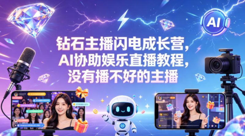 钻石主播闪电成长营，Al协助娱乐直播教程，没有播不好的主播-一人公司创业项目 - 淘金吧
