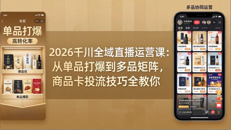 2026千川全域直播运营课：从单品打爆到多品矩阵，商品卡投流技巧全教你-一人公司创业项目 - 淘金吧