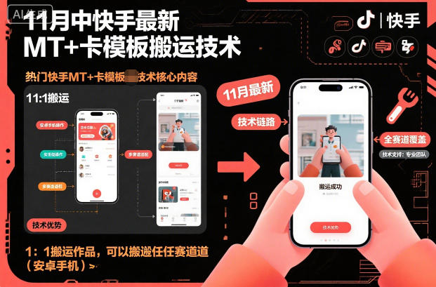 11月中快手最新MT+卡模板搬运技术，1：1搬运作品，可以搬运任何赛道(安卓手机)-一人公司创业项目 - 淘金吧