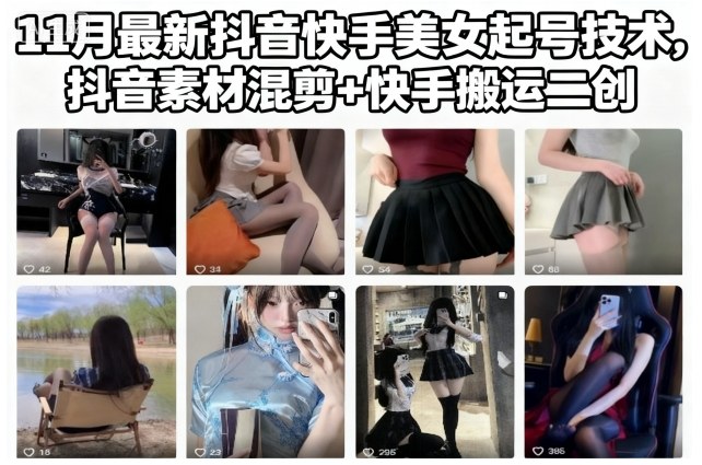 11月最新抖音快手美女起号技术，抖音素材混剪+快手搬运二创-一人公司创业项目 - 淘金吧