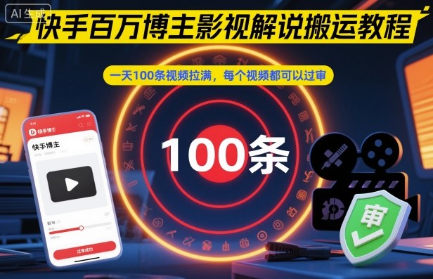 快手百万博主影视解说搬运教程，一天100条视频拉满，每个视频都可以过审-一人公司创业项目 - 淘金吧