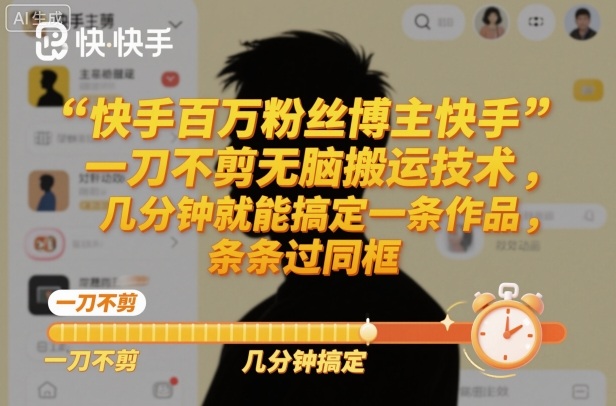 快手百万粉丝博主快手一刀不剪无脑搬运技术，几分钟就能搞定一条作品，条条过同框-一人公司创业项目 - 淘金吧