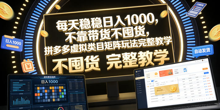 每天稳稳日入1000，不靠带货不囤货，拼多多虚拟类目矩阵玩法完整教学【揭秘】-一人公司创业项目 - 淘金吧
