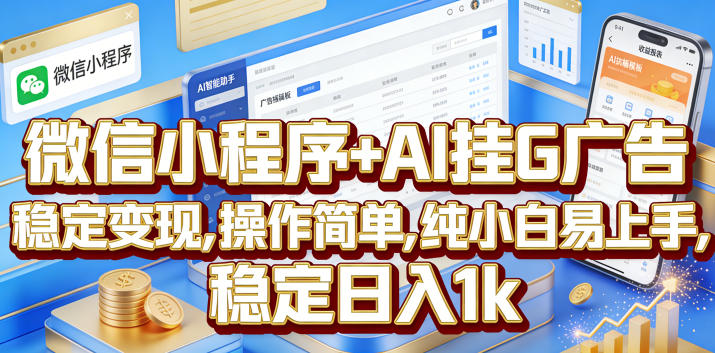 微信小程序+AI挂G广告,稳定变现,操作简单,纯小白易上手,稳定日入1k【揭秘】-一人公司创业项目 - 淘金吧