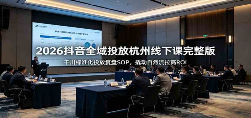 2026抖音全域投放杭州线下课完整版：千川标准化投放复盘SOP，撬动自然流拉高ROI-一人公司创业项目 - 淘金吧