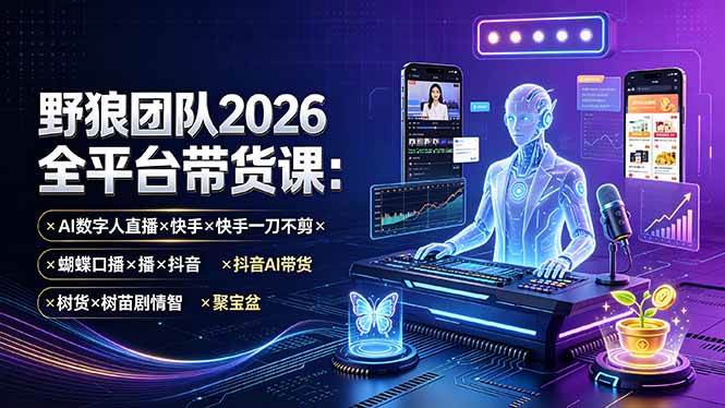 （19511期）野狼团队2026全平台带货课-7月：AI数字人直播×快手一刀不剪×蝴蝶口播×抖音AI带货×树苗剧情智剪×聚宝盆-淘金吧副业资源站