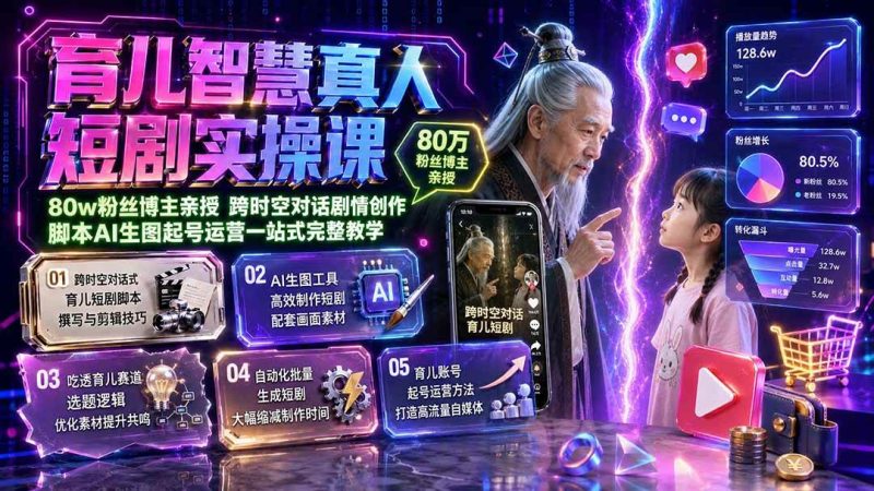 （19663期）育儿智慧真人短剧实操课｜80w粉丝博主亲授，跨时空对话剧情创作，脚本AI生图起号运营一站式完整教学-淘金吧副业资源站
