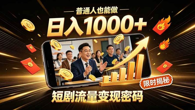 （19631期）一部手机做短剧分发，不用真人出镜、不用拍摄剧本，快手流量变现日赚千元-淘金吧副业资源站