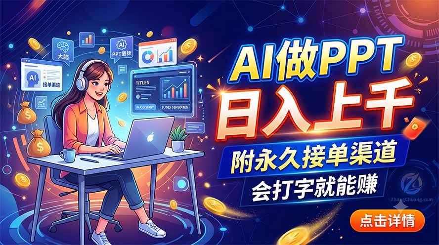 （19644期）AI做PPT日入上千，附永久接单渠道，会打字就能赚