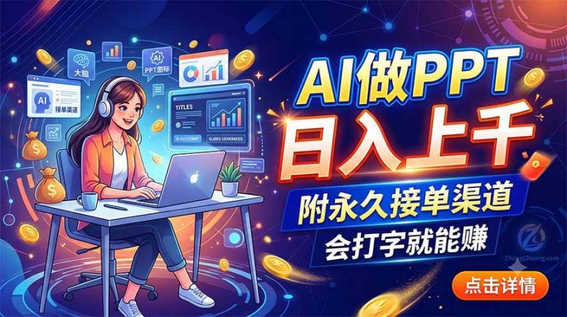 （19644期）AI做PPT日入上千，附永久接单渠道，会打字就能赚-淘金吧副业资源站