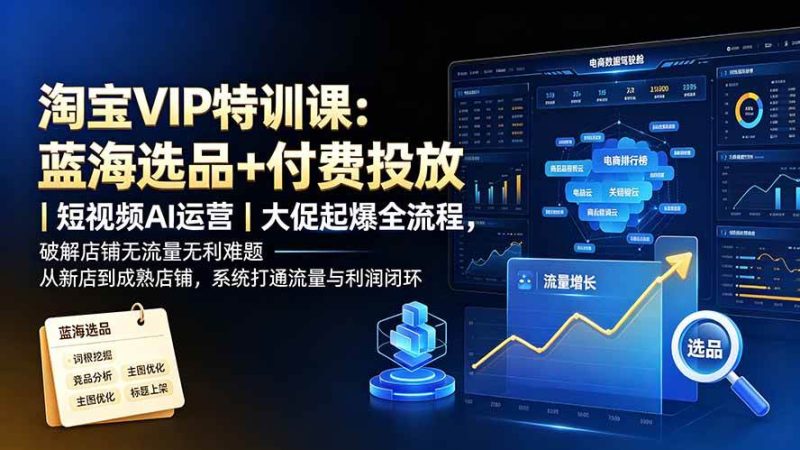 （19607期）淘宝VIP特训课-更新：蓝海选品+付费投放｜短视频AI运营｜大促起爆全流程，破解店铺无流量无利润难题-淘金吧副业资源站