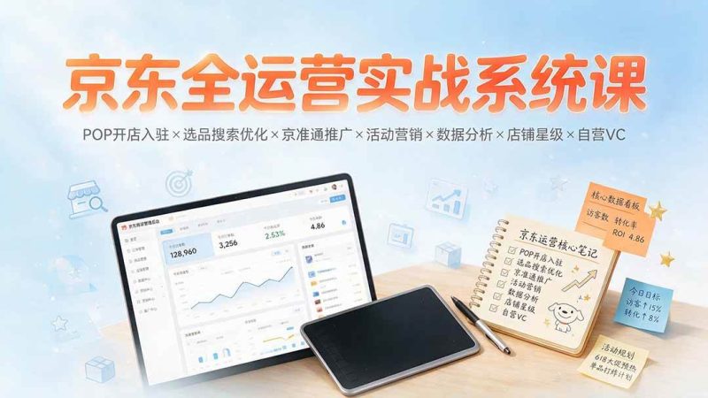 （19581期）京东全运营实战系统课：POP开店入驻×选品搜索优化×京准通推广×活动营销×数据分析×店铺星级×自营VC-淘金吧副业资源站