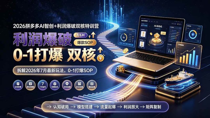 （19562期）2026拼多多AI智创+利润爆破双核特训营-更新：拆解2026年7月最新玩法，0-1打爆SOP-淘金吧副业资源站