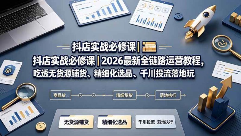 （19549期）抖店实战必修课｜2026最新全链路运营教程，吃透无货源铺货、精细化选品、千川投流落地玩法-淘金吧副业资源站