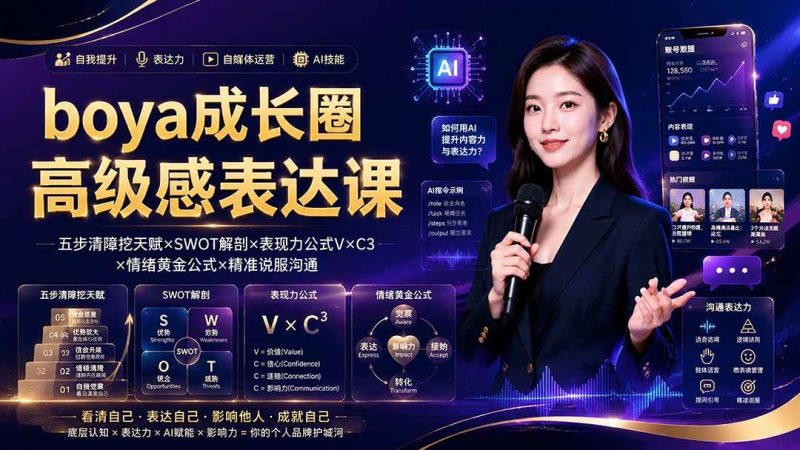 （19582期）boya成长圈｜内心成长高级表达AI自媒体三合一，消解内耗挖掘天赋，镜头沟通AI指令短视频全流程教学-淘金吧副业资源站