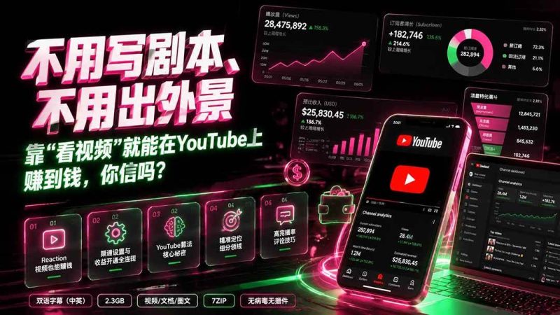 （19646期）不用写剧本、不用出外景——靠”看视频”就能在YouTube上赚到钱，你信吗？【原创双语字幕】-淘金吧副业资源站