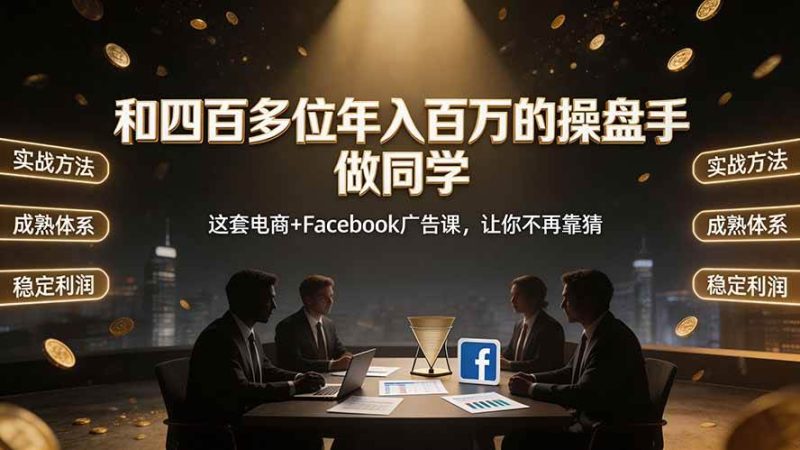 （19592期）和四百多位年入百万的操盘手做同学——这套电商+Facebook广告课，让你不再靠猜【原创双语字幕】-淘金吧副业资源站