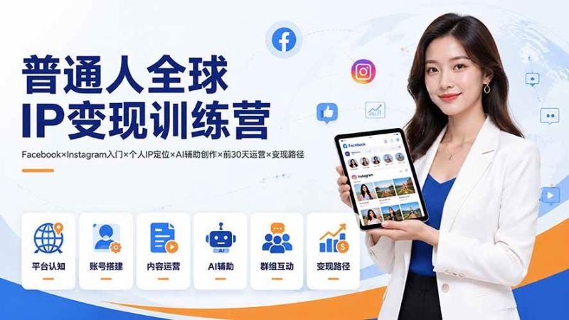 （19568期）普通人全球IP变现训练营：Facebook×Instagram入门×个人IP定位×AI辅助创作×前30天运营×变现路径-淘金吧副业资源站