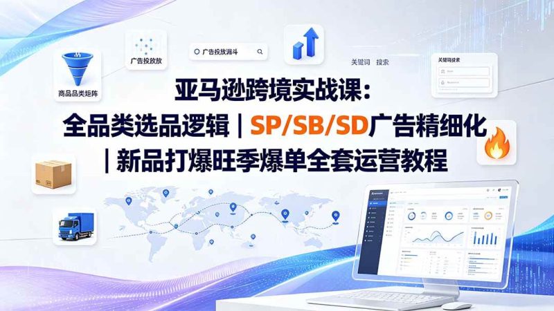 （19563期）亚马逊跨境实战课-更新：全品类选品逻辑｜SP/SB/SD广告精细化｜新品打爆旺季爆单全套运营教程-淘金吧副业资源站