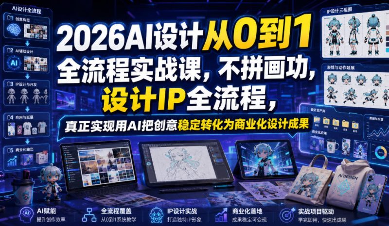 2026AI设计从0到1全流程实战课，不拼画功，设计IP全流程，真正实现用AI把创意稳定转化为商业化设计成果-淘金吧副业资源站