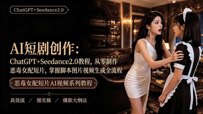 AI短剧从零创作实战课｜ChatGPT脚本撰写+Seedance2.0视频生成，恶毒女配短剧全流程教程-淘金吧副业资源站