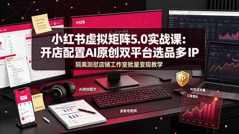 （19521期）小红书虚拟矩阵5.0实战课：开店配置｜AI原创｜双平台选品｜多IP隔离｜测怼店铺工作室批量变现实操教学-淘金吧副业资源站