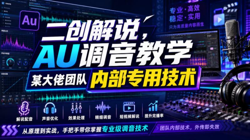 二创解说AU调音教学，某大佬团队内部专用技术-淘金吧副业资源站