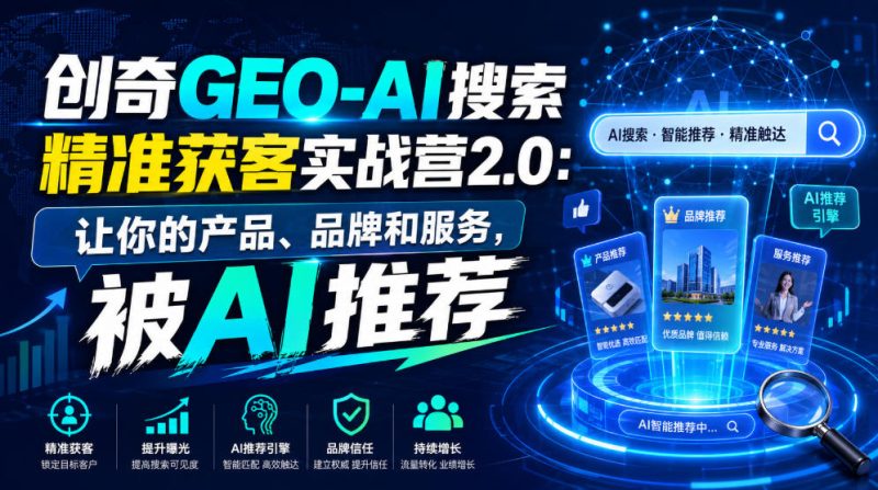 创奇GEO-AI搜索精准获客实战营2.0：让你的产品、品牌和服务，被AI推荐-淘金吧副业资源站